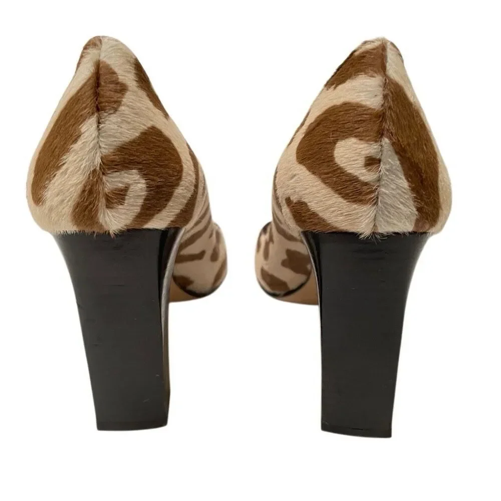 Kate Spade NY Cow Print Block Heel Pump‎ Women’s 9 Calf Hair Italy Tan Brown